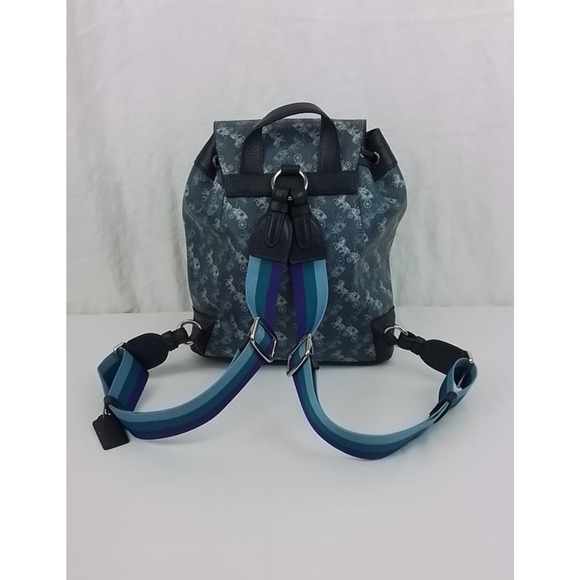 coach backpack jes backpack with horse and carriage print Coach Jes Backpack Horse + Carriage Print Blue Drawstring Silver Hardware  #J3324
